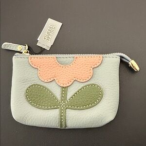 Floral Appliqué Leather Coin Purse
